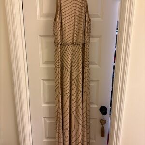 Adrianna Papell Strapless Beaded Dress in Tan
